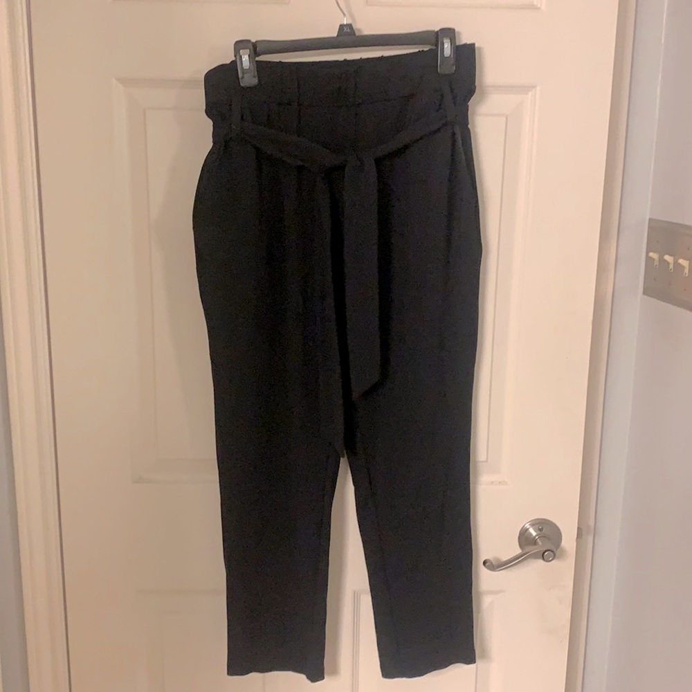 Black pull on belted dress pants